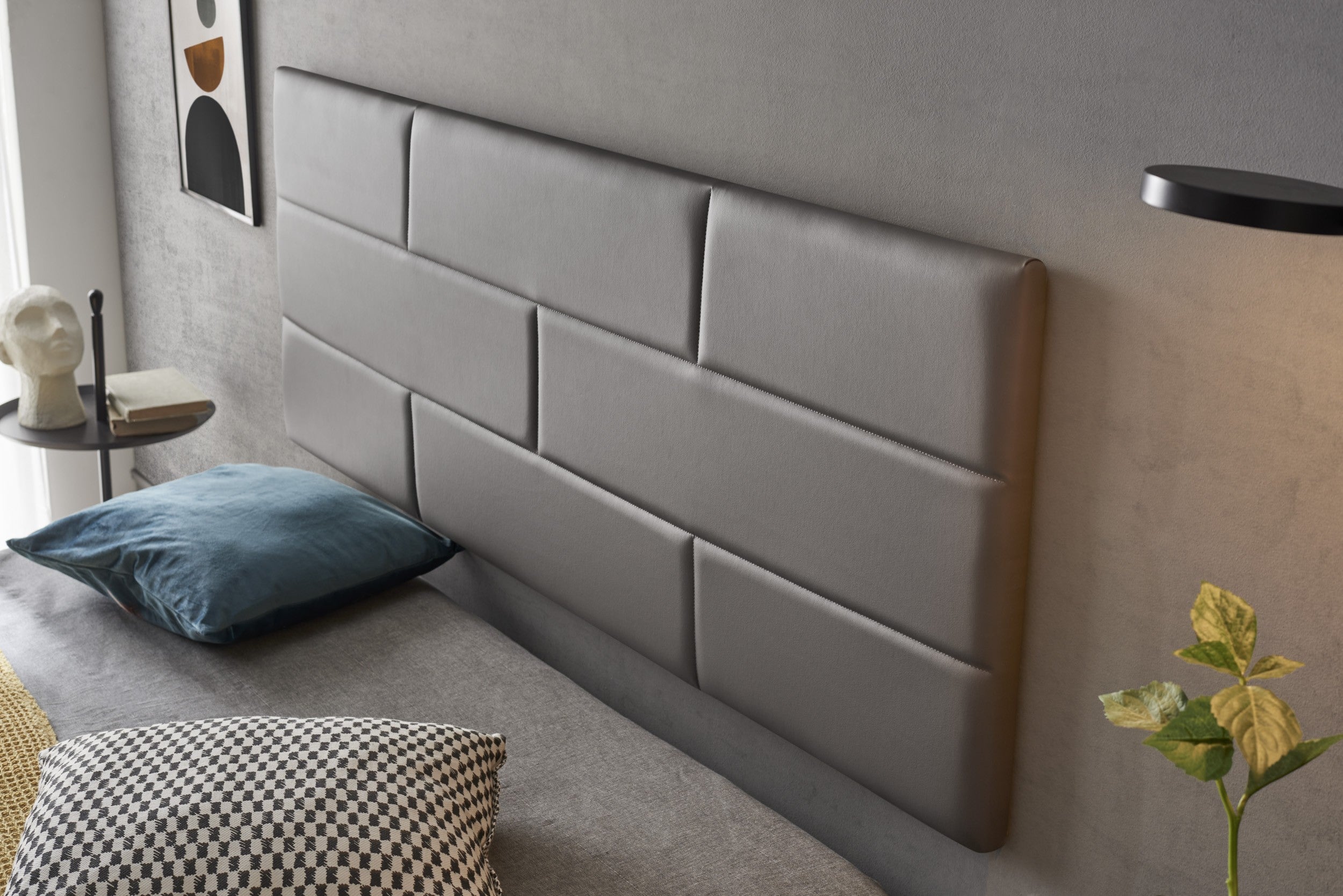 Cabecero de cama 105 muro ladrillos de polipiel 112x57x5cm gris