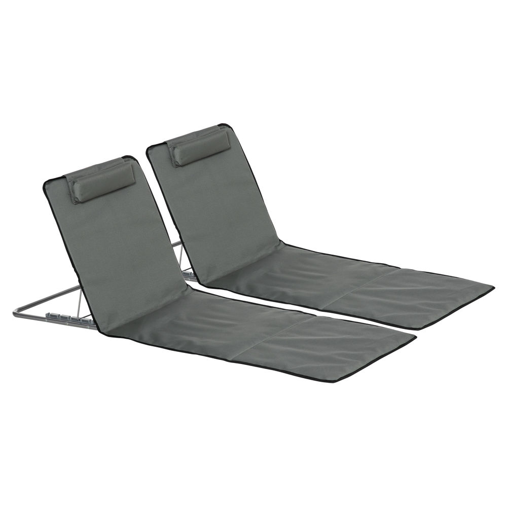 Set 2 esteras playa 124x53x45 cm acero, tela oxford, espuma color gris