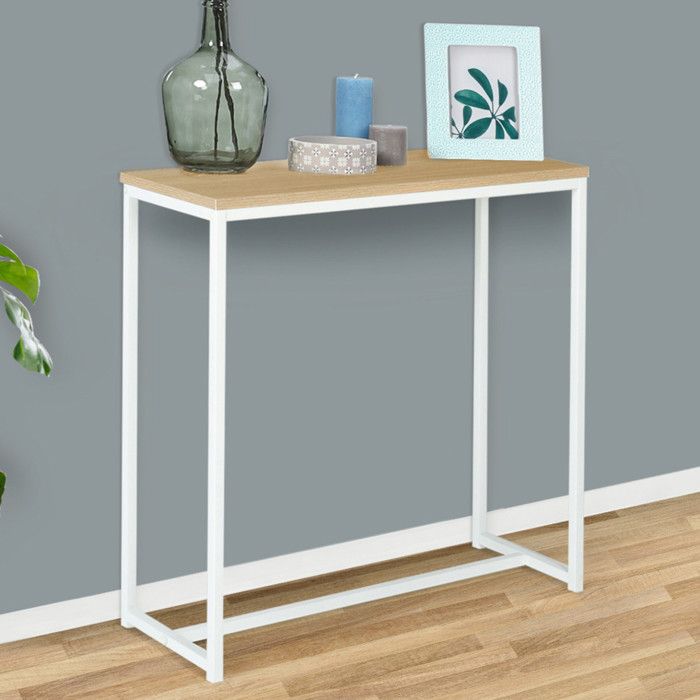 Consola industrial de metal blanco y madera - 80x30x80 cm