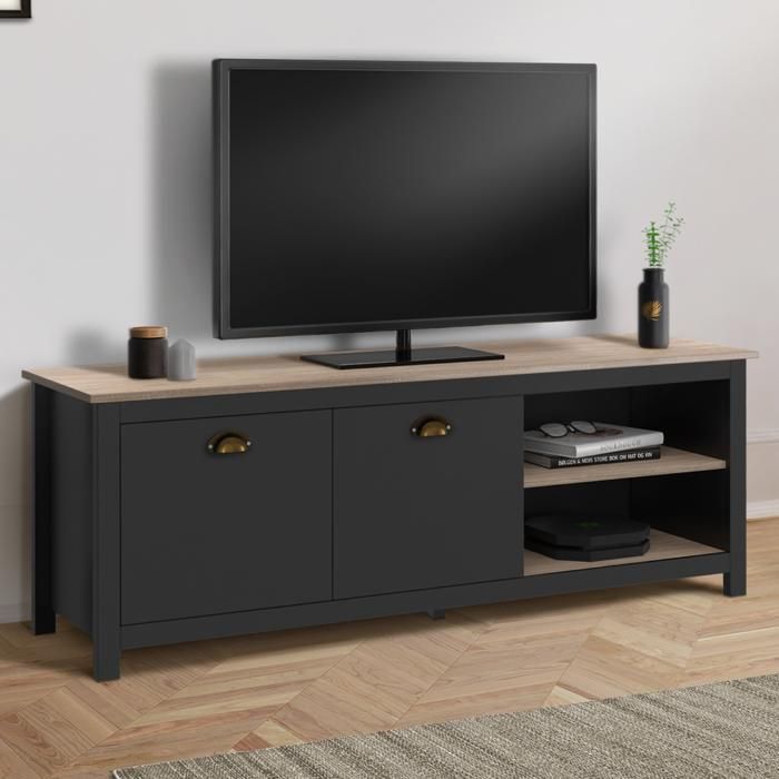 Mueble tv vintage 140 cm - color negro y madera - diseño chic
