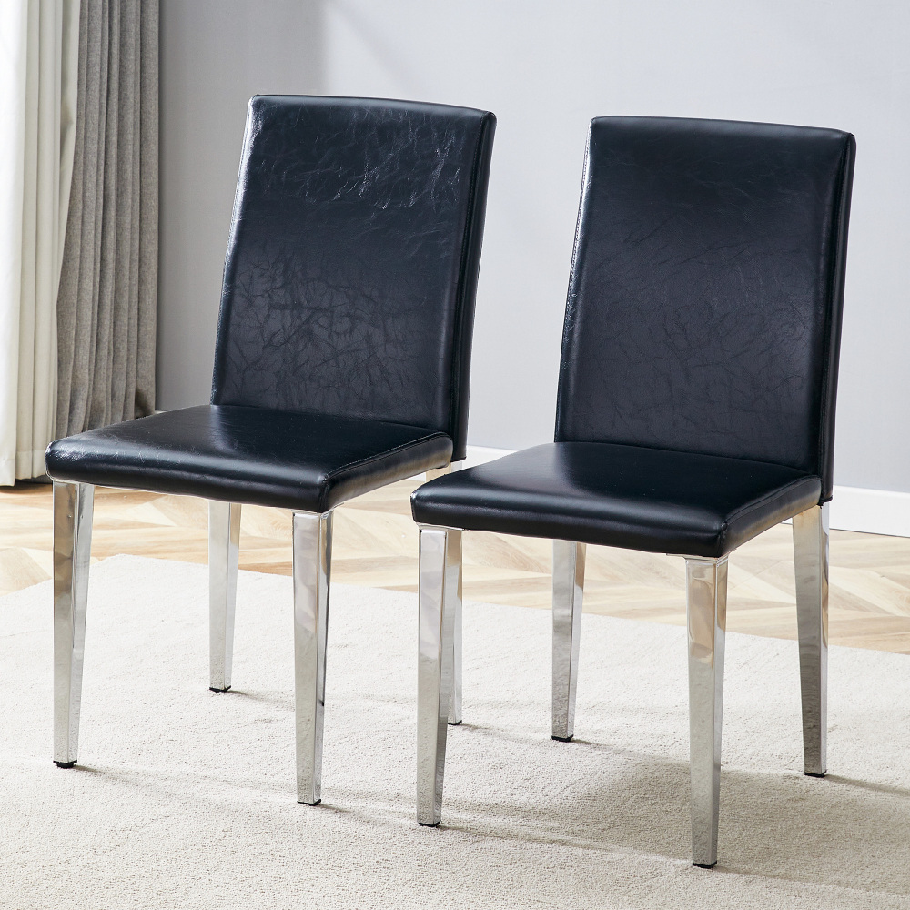 Sillas de comedor polipiel negra set de 2 plateadas