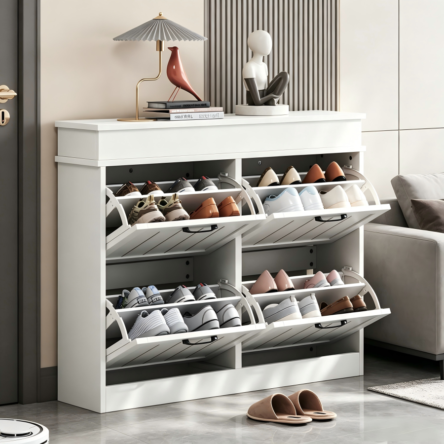 Zapatero para recibidor con 4 puertas abatibles blanco 83x105x24cm