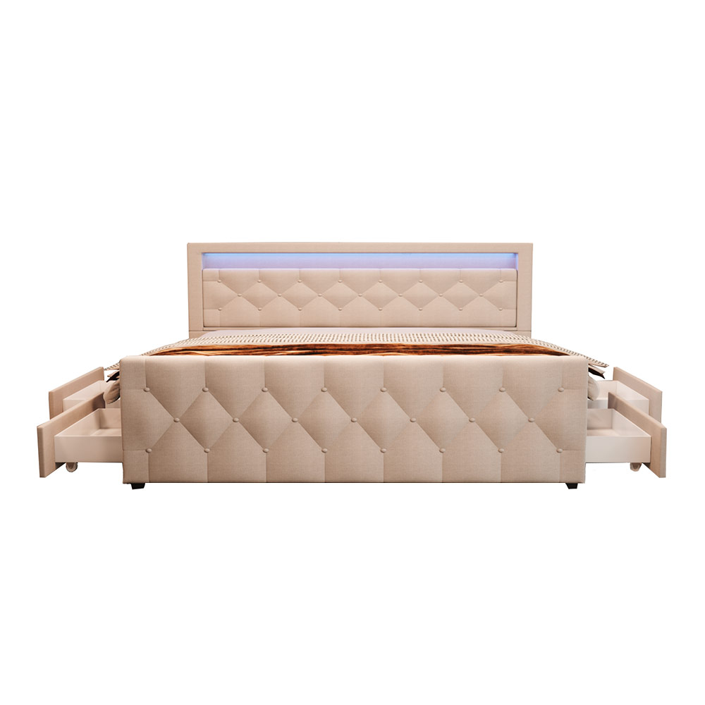 Cama tapizada incl. Colchón y topper velara - 180 x 200 cm beige