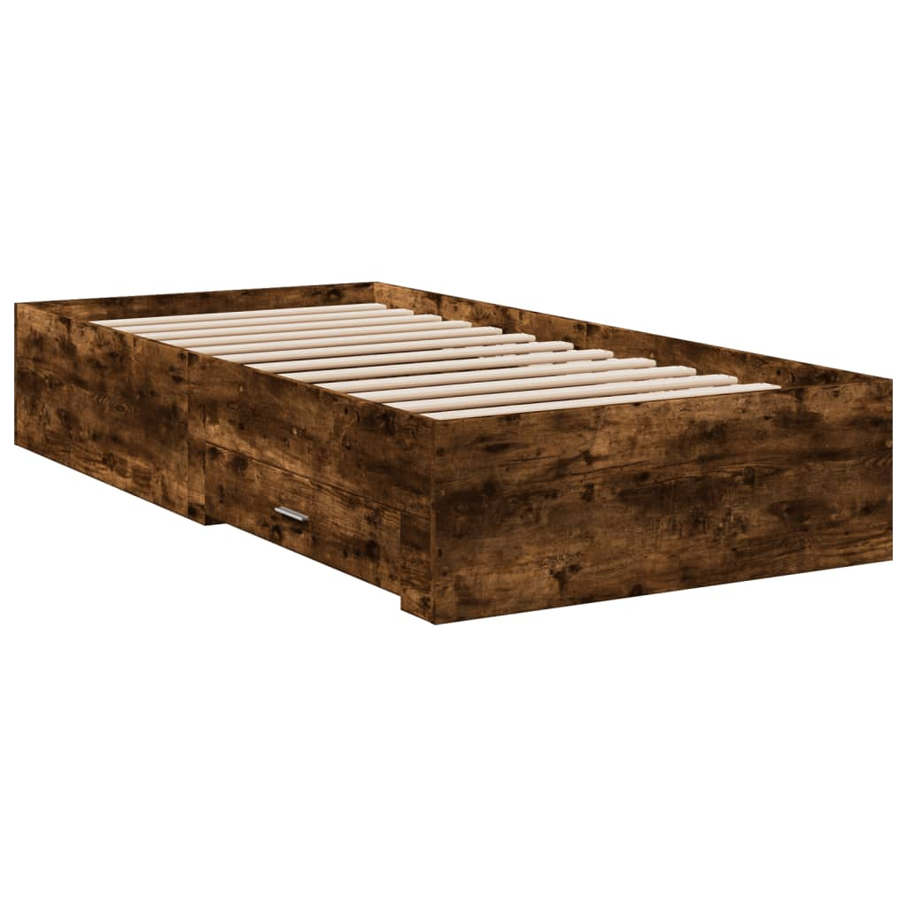 vidaXL cama con cajones madera de ingeniería roble ahumado 90x190 cm
