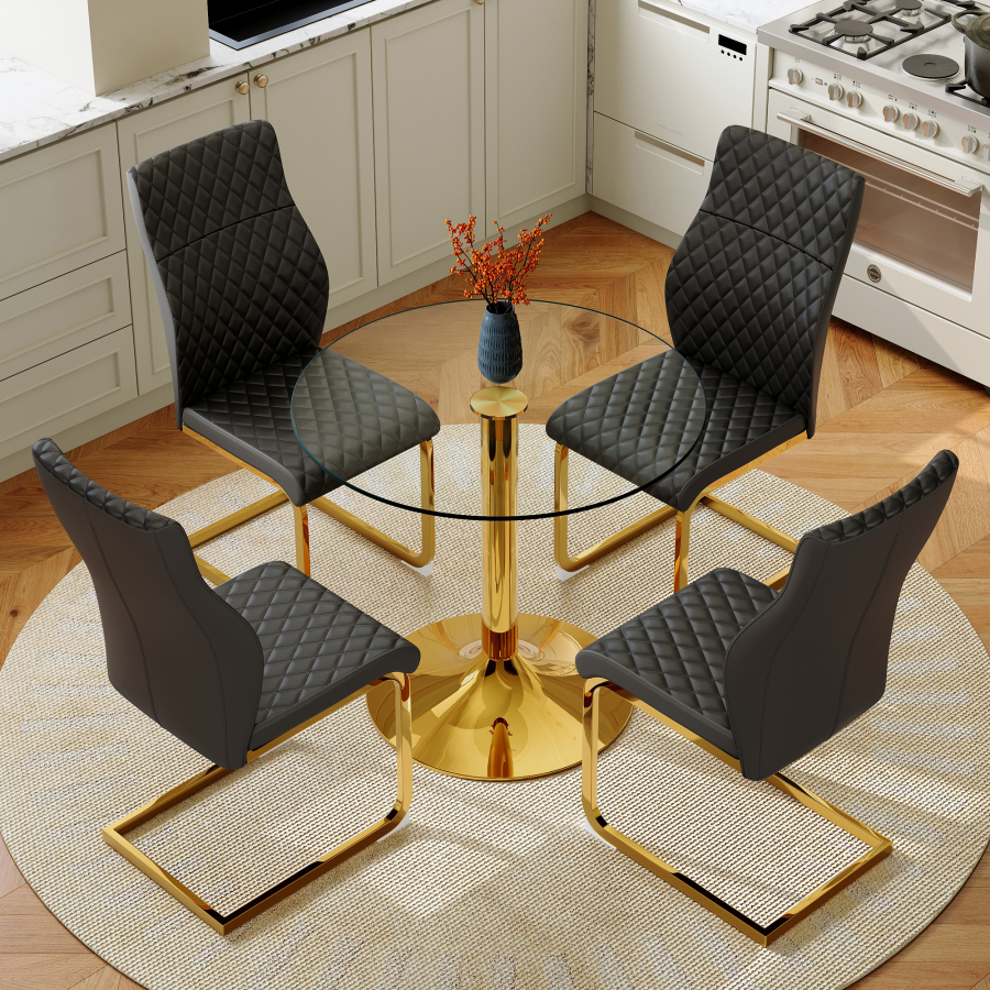 Mesa comedor redonda cristal templado negro dorado 76x85x85cm
