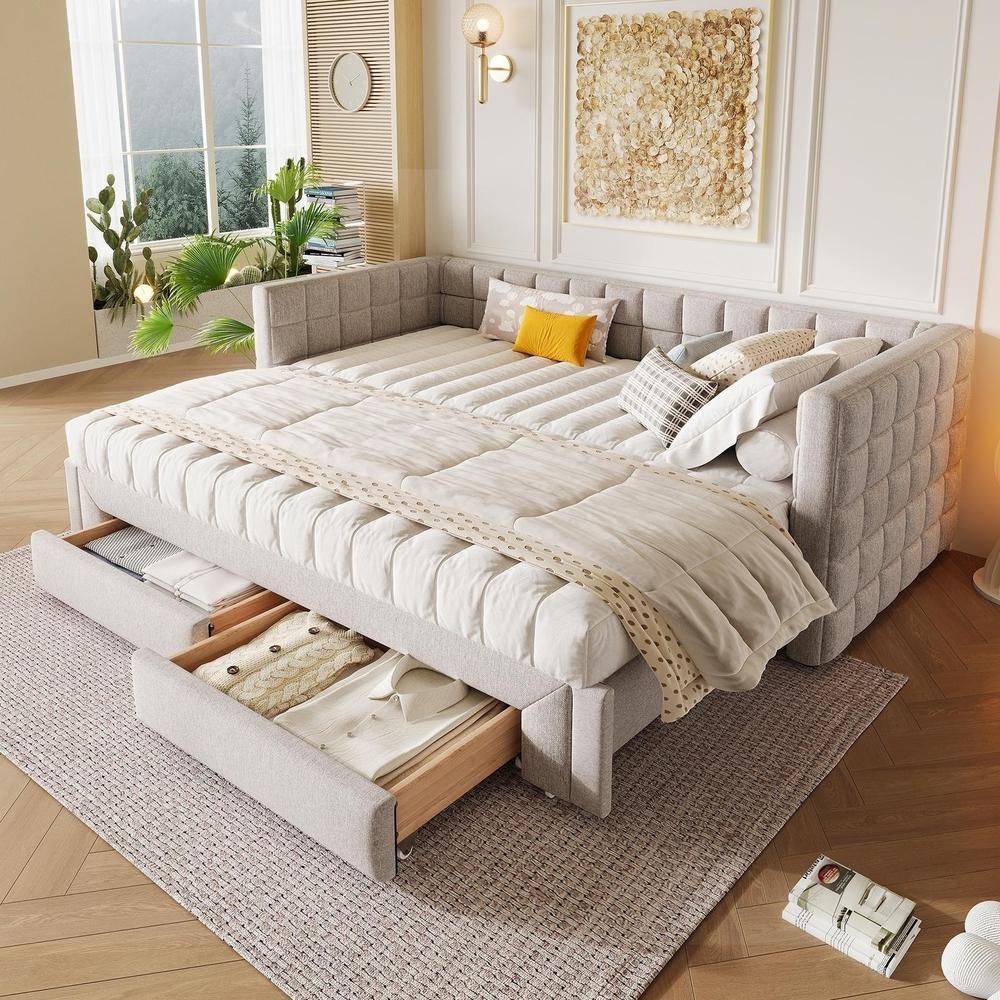 Canapé cama velours 90x200cm con 2 cajones beige