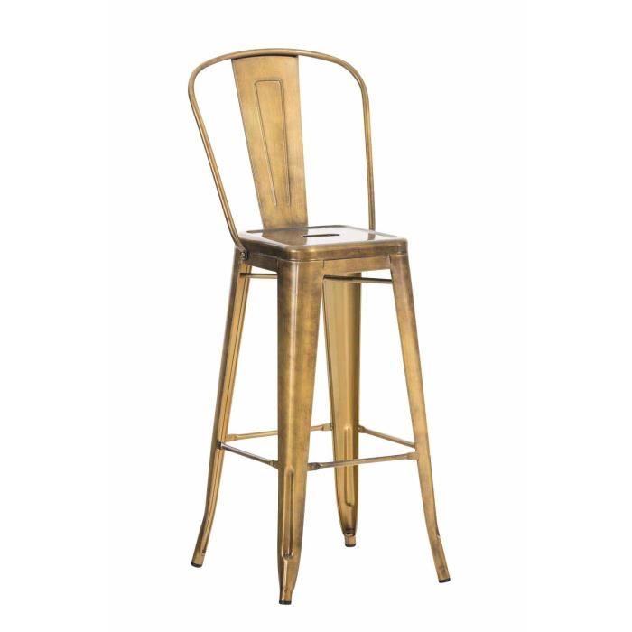 Taburete alto metal clásico dorado - con respaldo - 44 cm