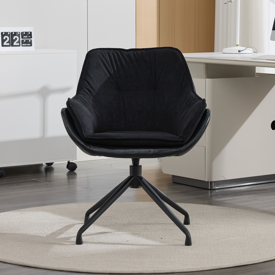 Silla giratoria de oficina polipiel negra con reposabrazos 360°