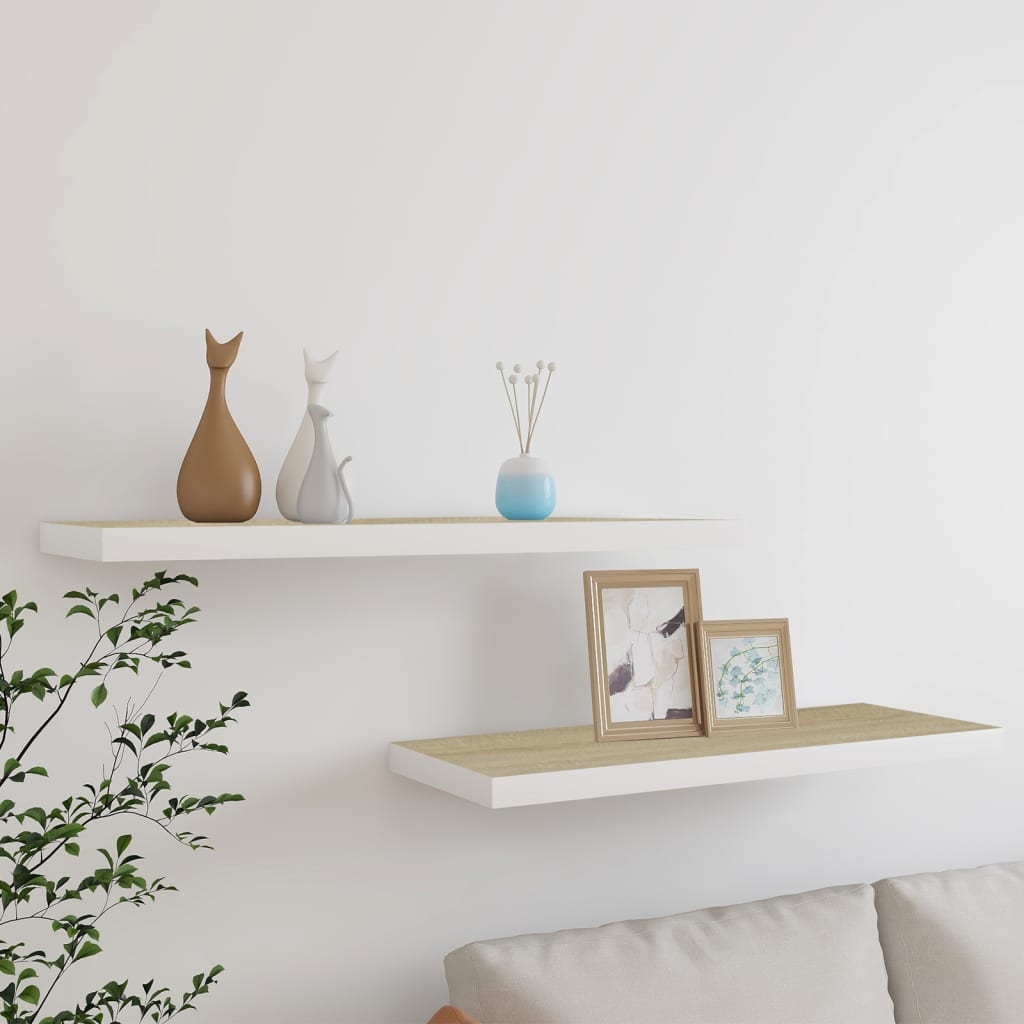 Estante flotante de pared mdf roble y blanco 80x23,5x3,8 cm es7184