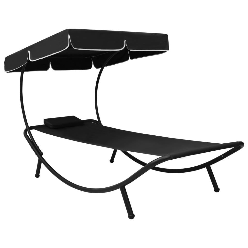 vidaXL tumbona de jardín con toldo y cojín negro