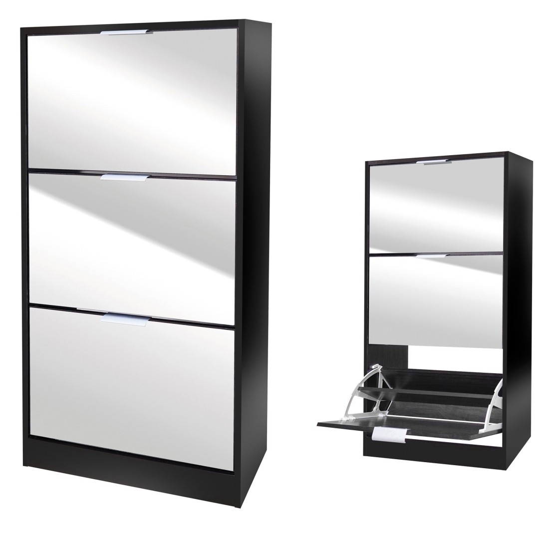 Mueble para zapatos estilo diseño - color negro con fachada espejo - 60x24x