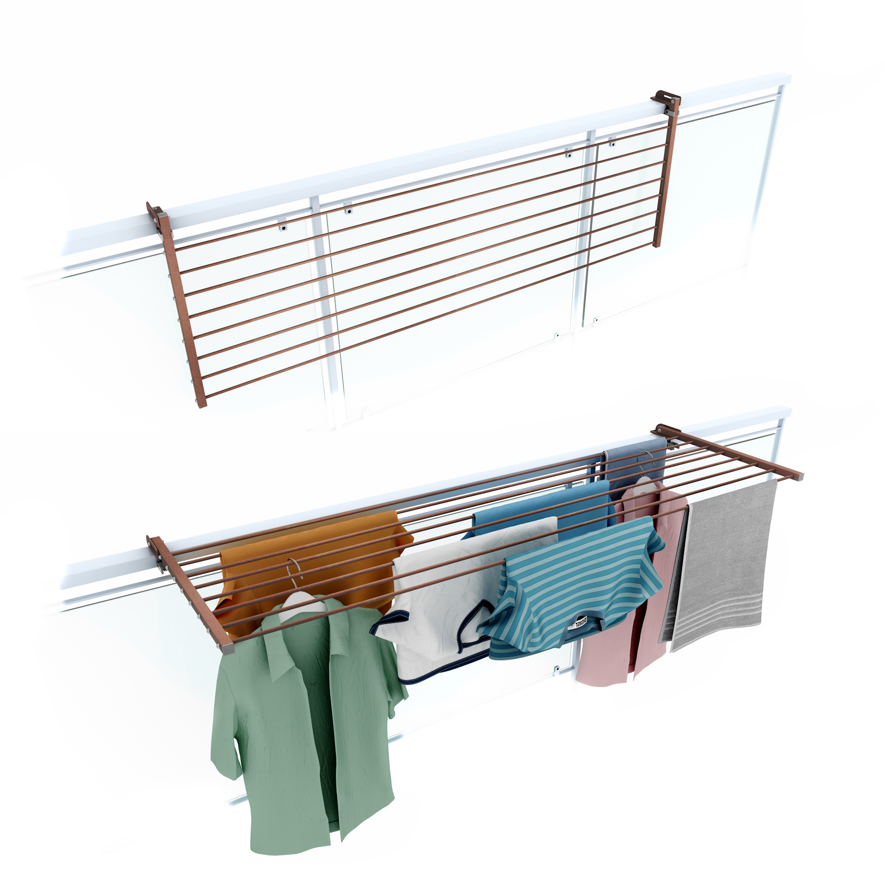Tendedero reversible baranda, 162 cm, foxydry duo, corten