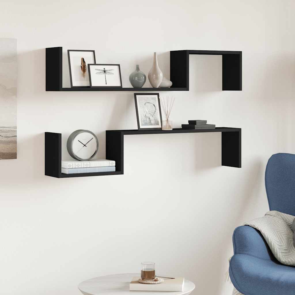 Estantes de pared 2 uds madera contrachapada negro 100x15x20 cm