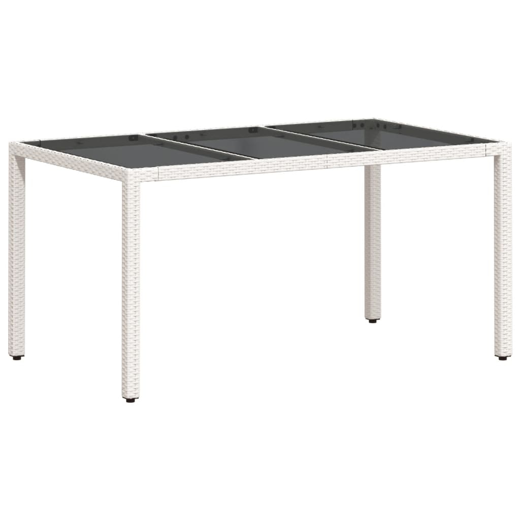 vidaXL mesa de jardín superficie de vidrio ratán pe blanco 150x90x75cm
