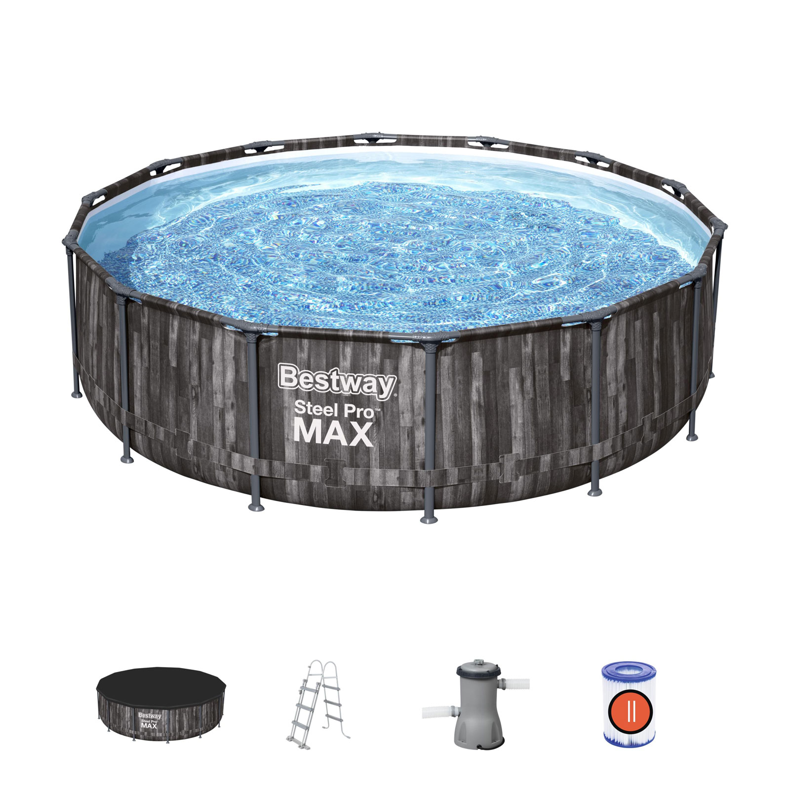 Piscina desmontable tubular Bestway steel pro max diseño madera 427x107 cm