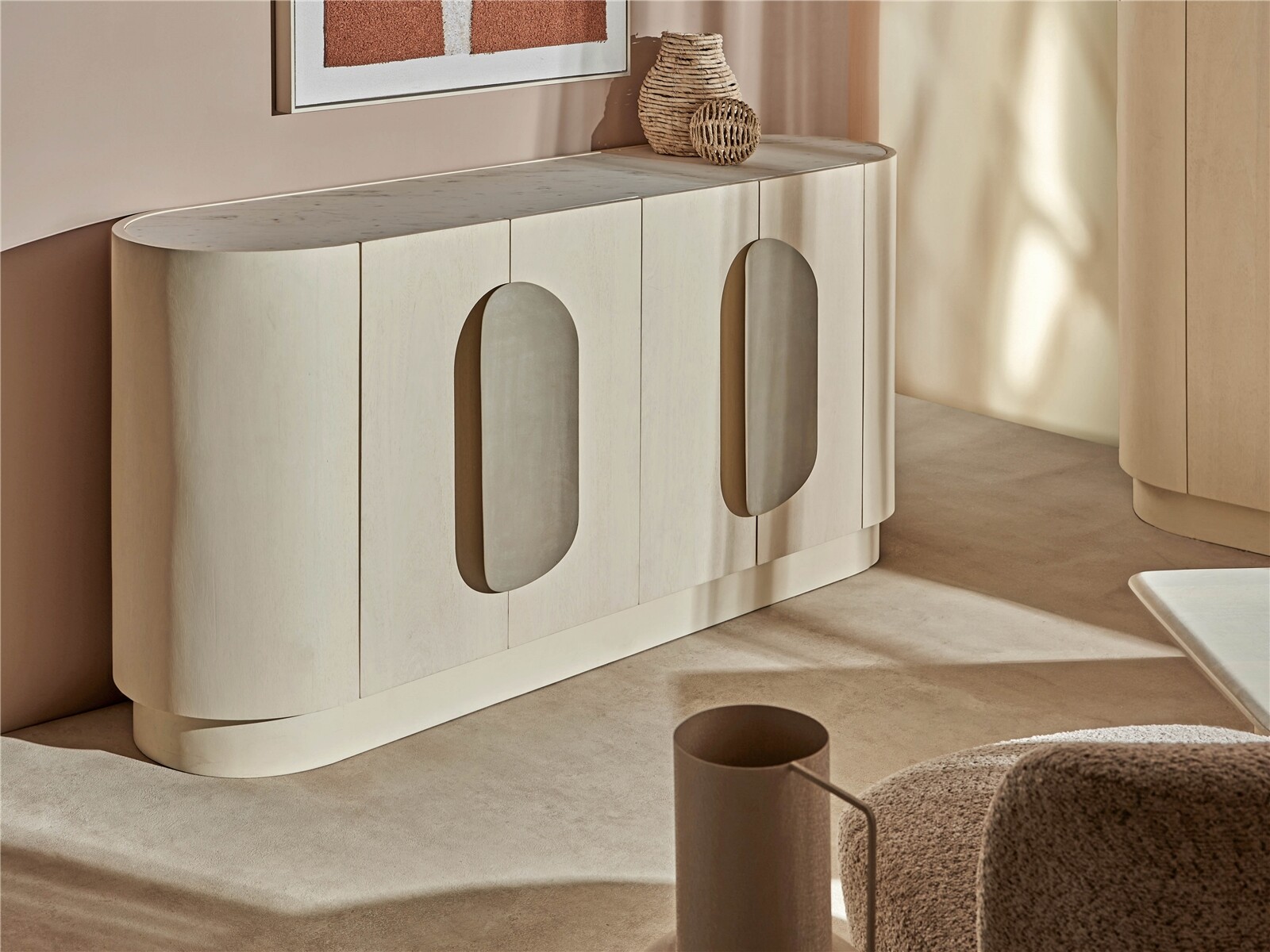 Buffet 4p. Tellus mango con marmol tirador beige 170x45x80cm