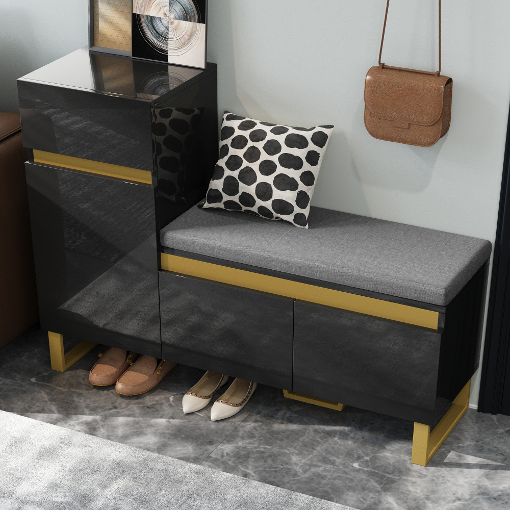 Zapatero con banco 2 puertas y 1 cajón negro 85x120x35cm