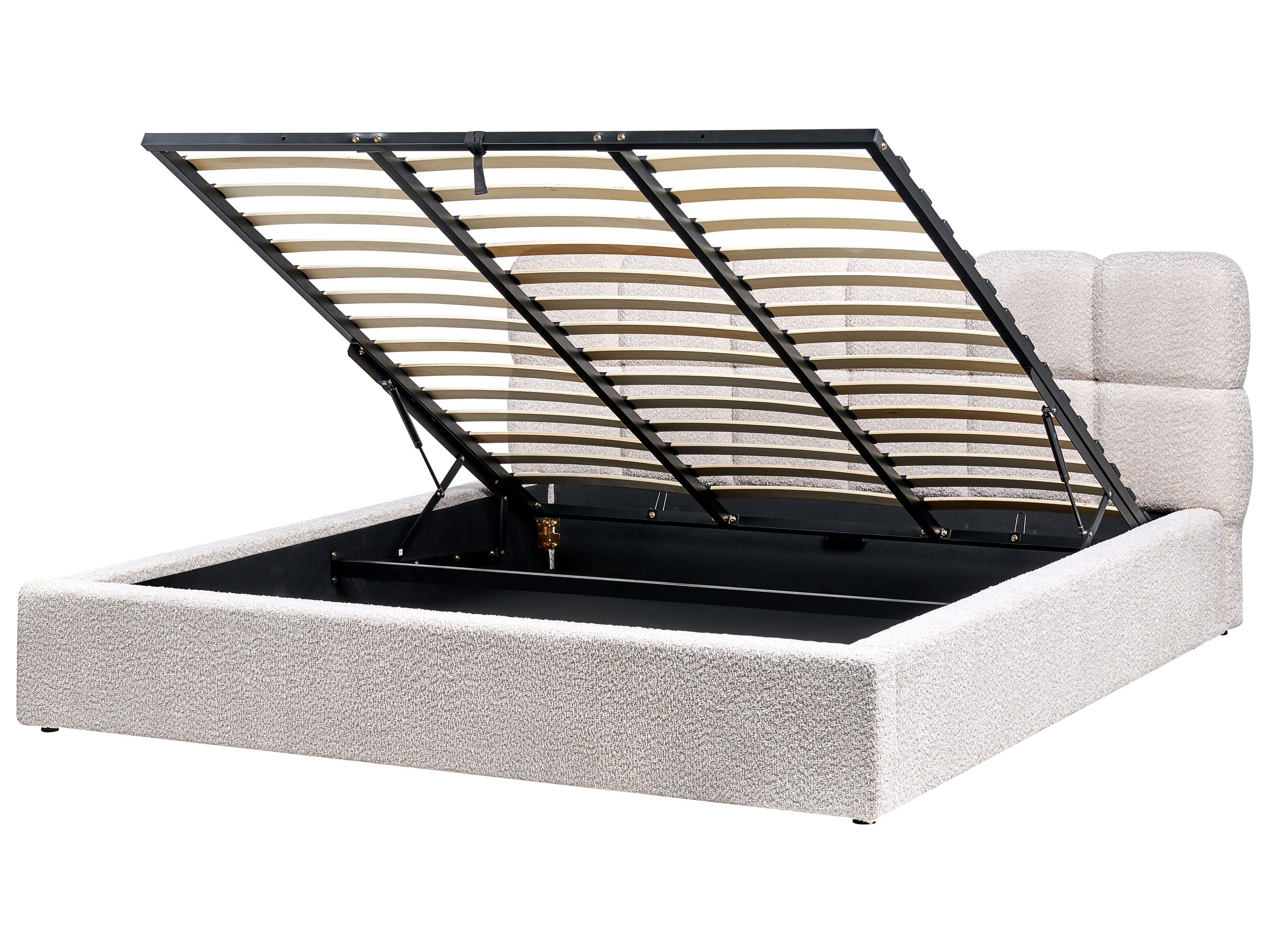 Cama con almacenaje baston bouclé beige claro 180 x 200 cm