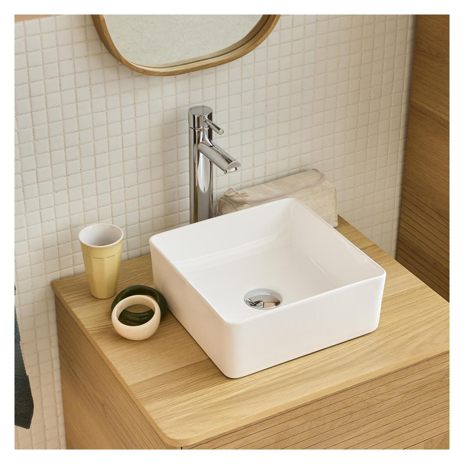 Lavabo sobre encimera de cerámica blanca cuadrada de 30 cm de aoni