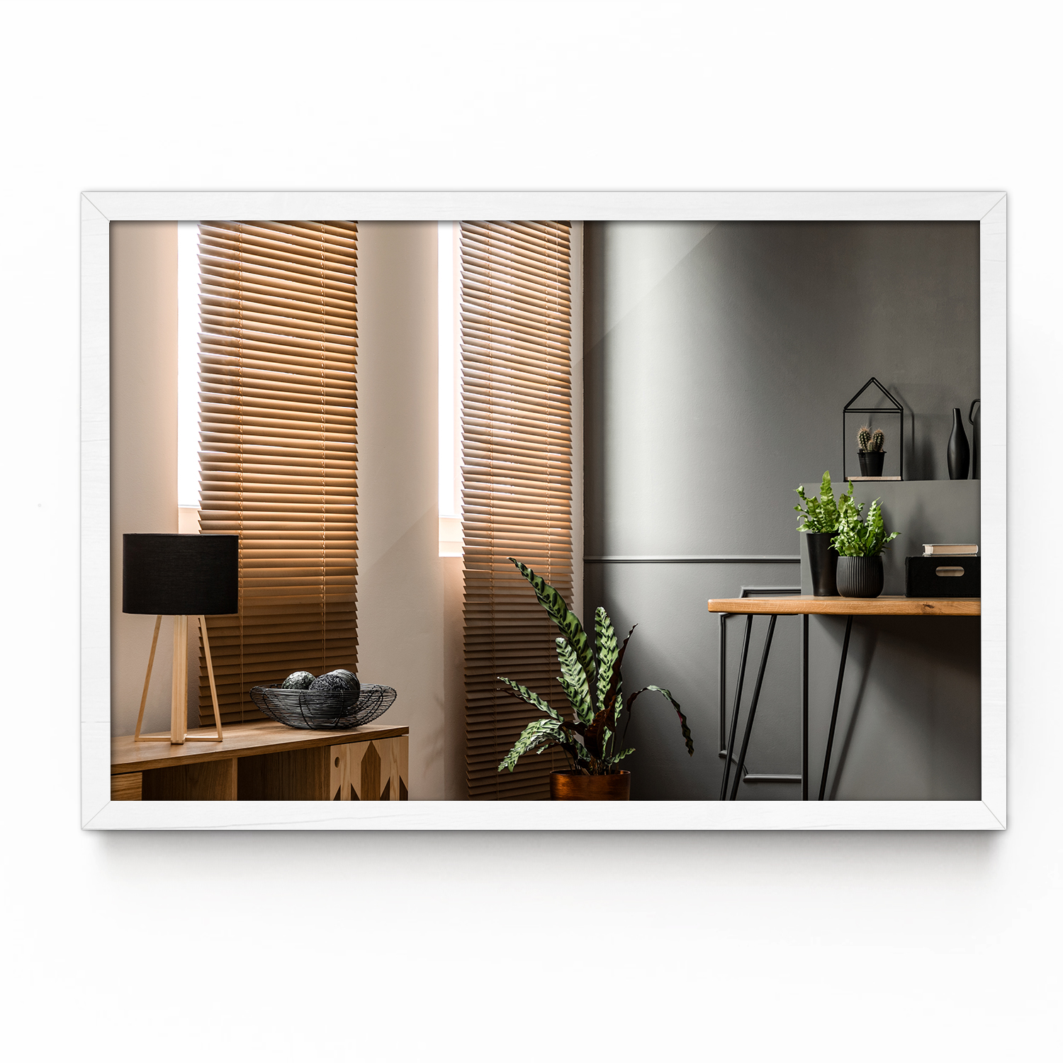 Espejo rectangular con marco blanco elegante decorativo 73x53 cm