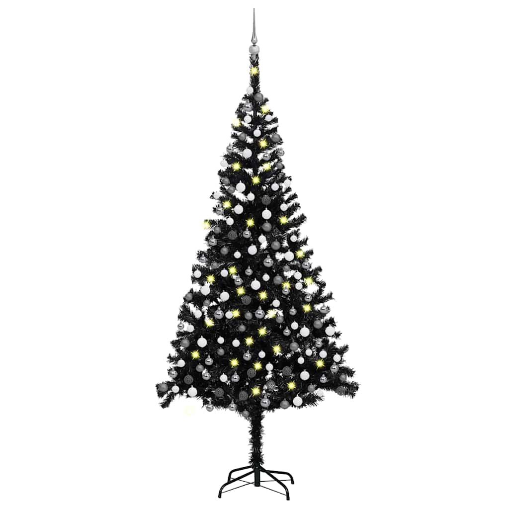 vidaXL árbol de navidad preiluminado con luces y bolas negro 240 cm