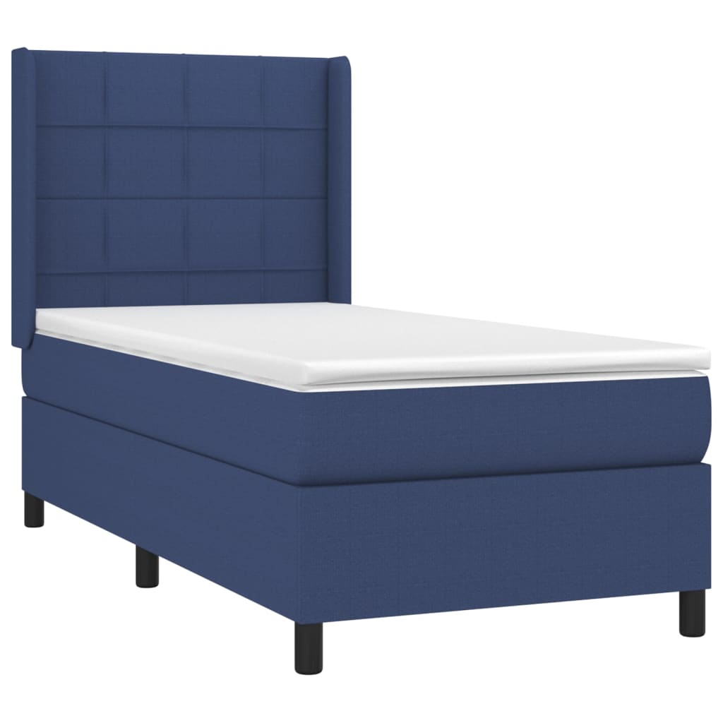 vidaXL cama box spring colchón y luces LED tela azul 90x190 cm
