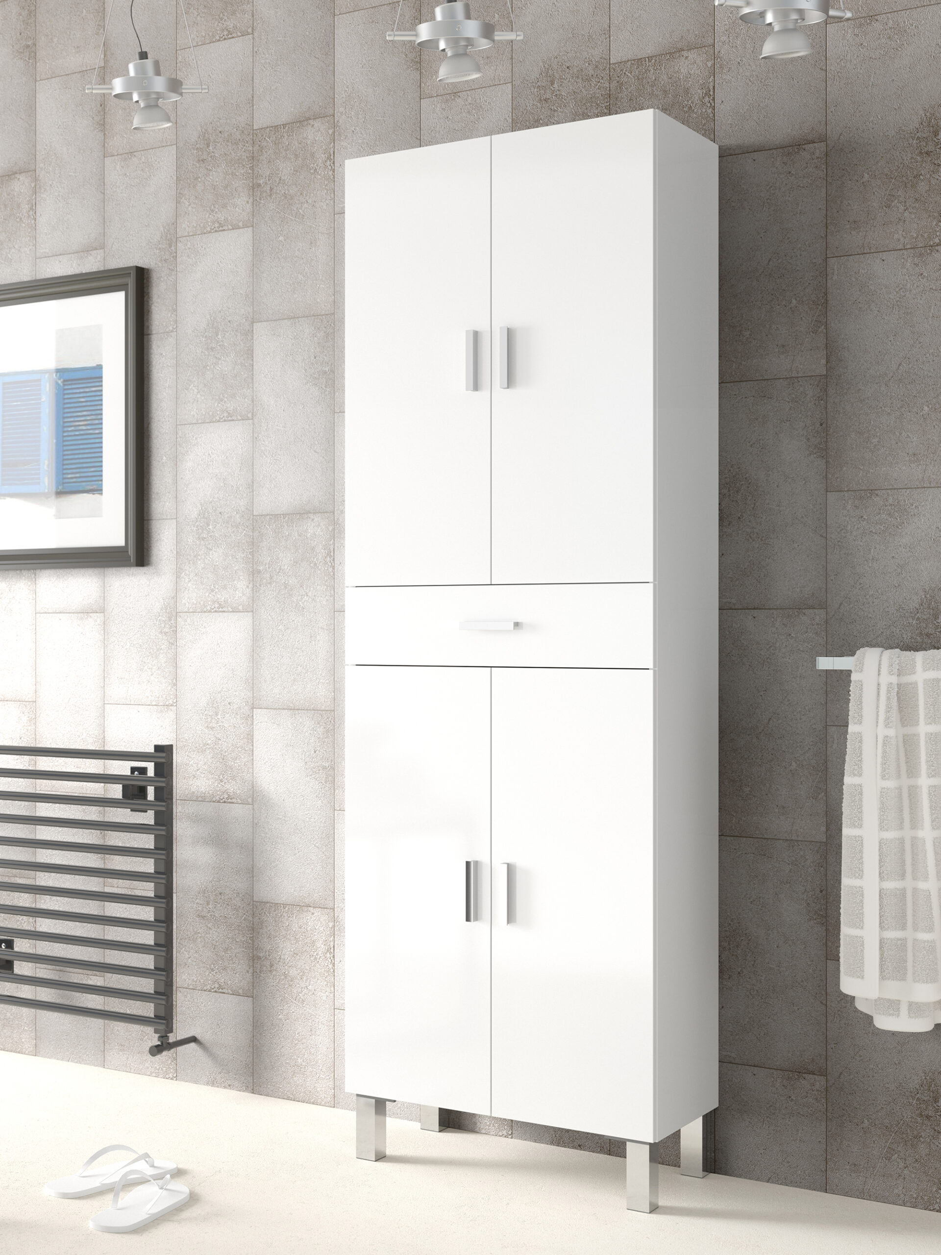 Columna de baño de 2 puertas y 1 cajon 182x60 cm aruba blanco brillo