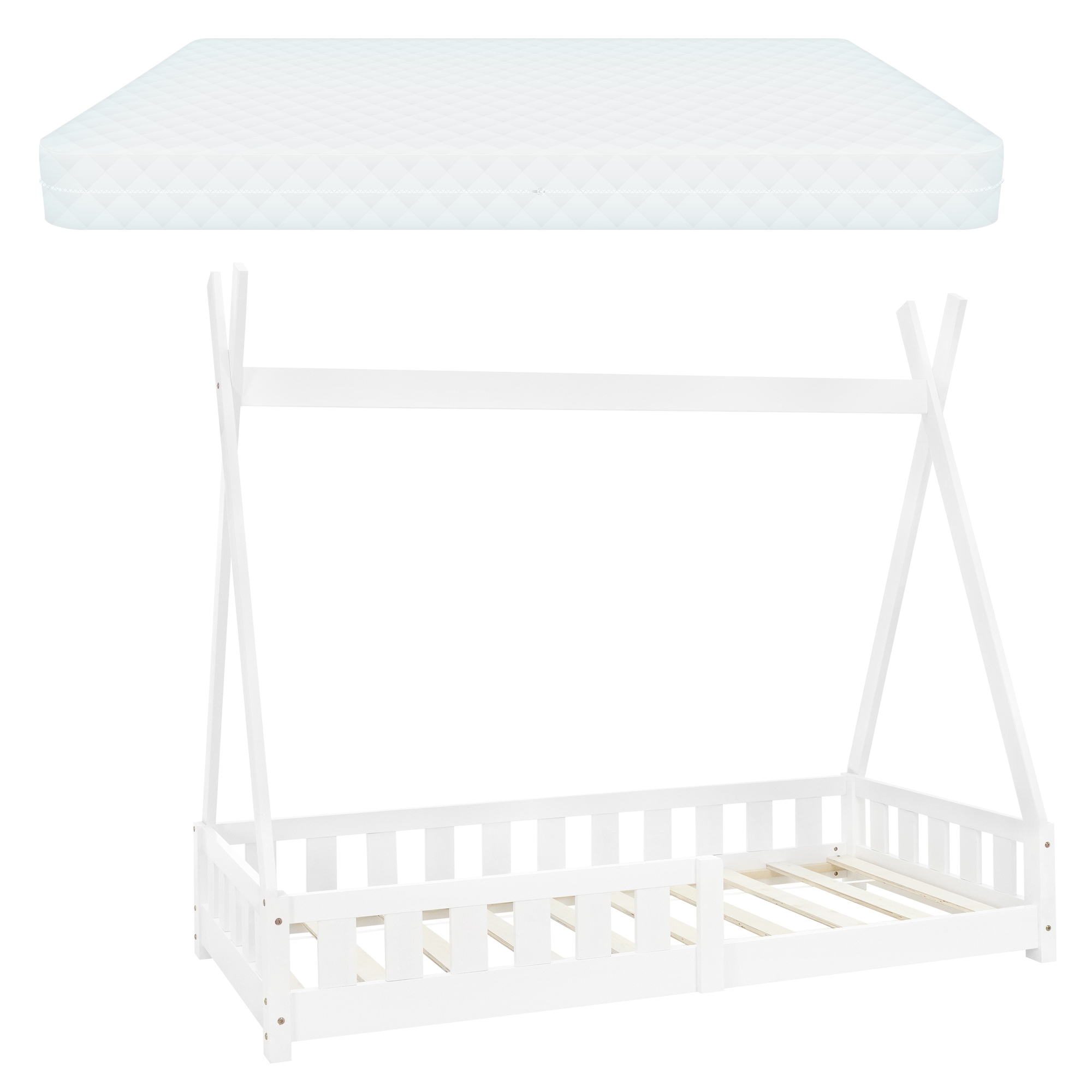 Cuna con protección anticaída y somier 80x160 cm blanco ml-design