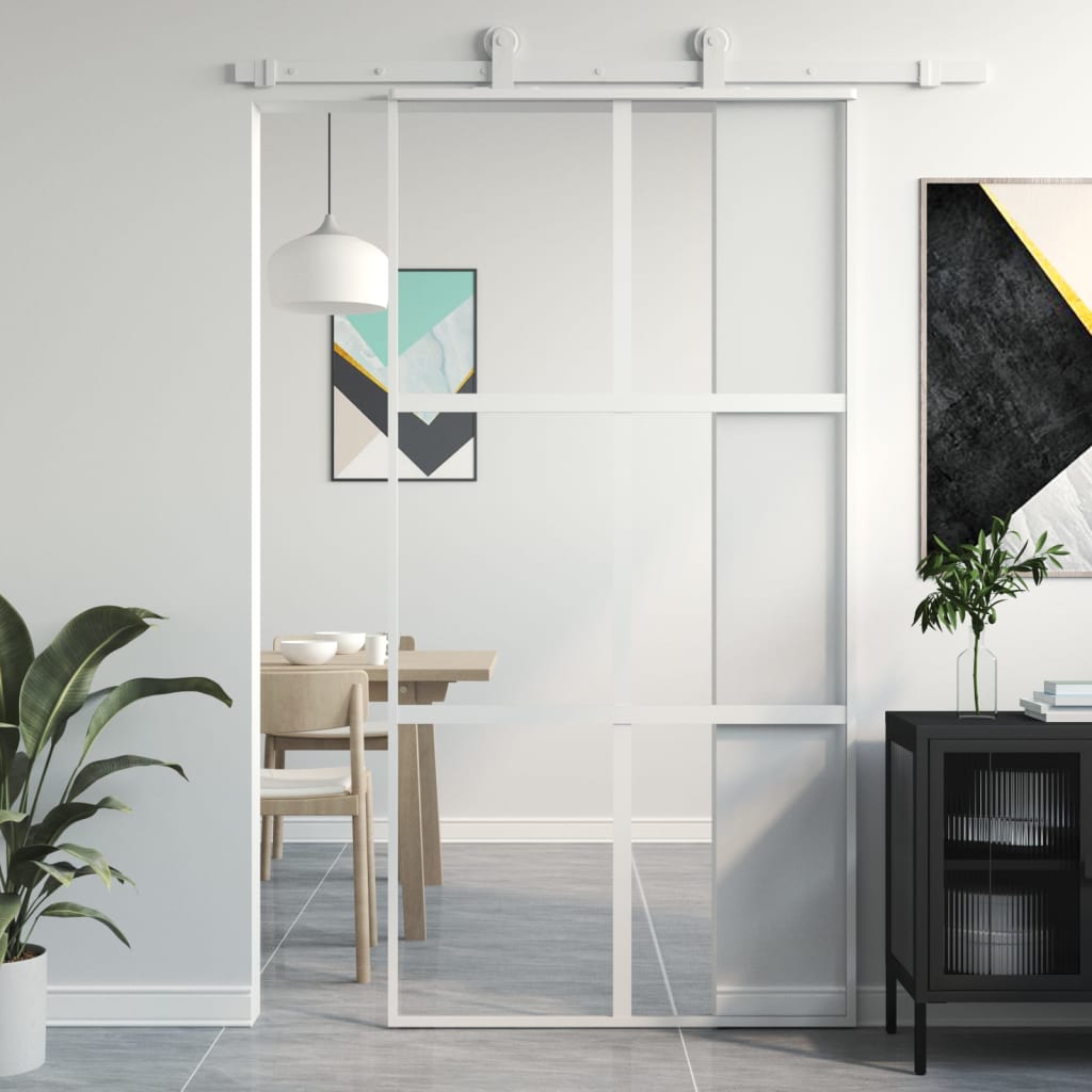 Puerta corredera vidrio templado y aluminio blanca 102,5x205 cm esxt3190