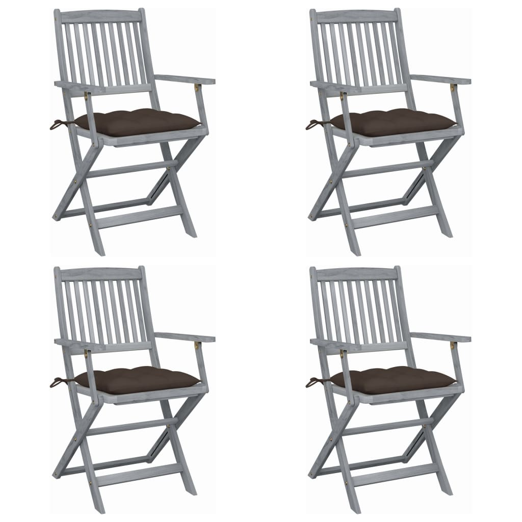 vidaXL sillas de jardín plegables 4 uds cojines madera maciza acacia