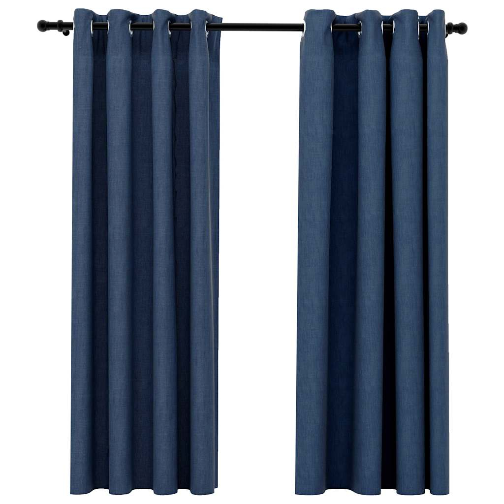 vidaXL cortinas opacas con ojales look de lino 2 pzas azul 140x175 cm