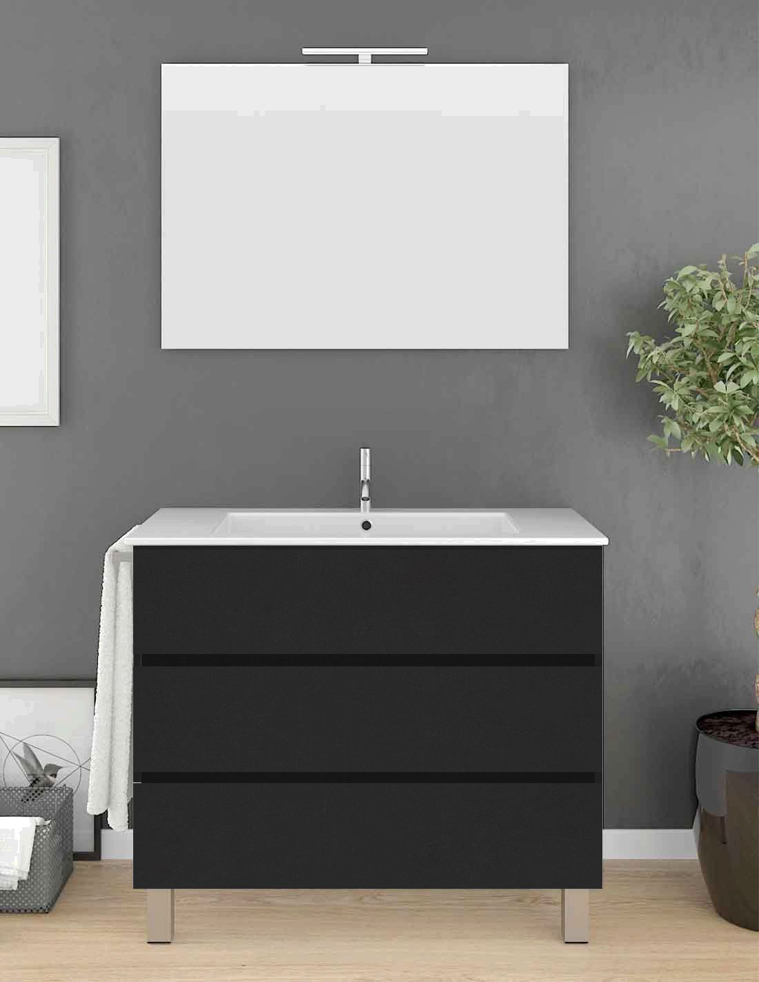 Mueble imperia 3 cajones, lavabo y espejo grafito 80 x 40 cm