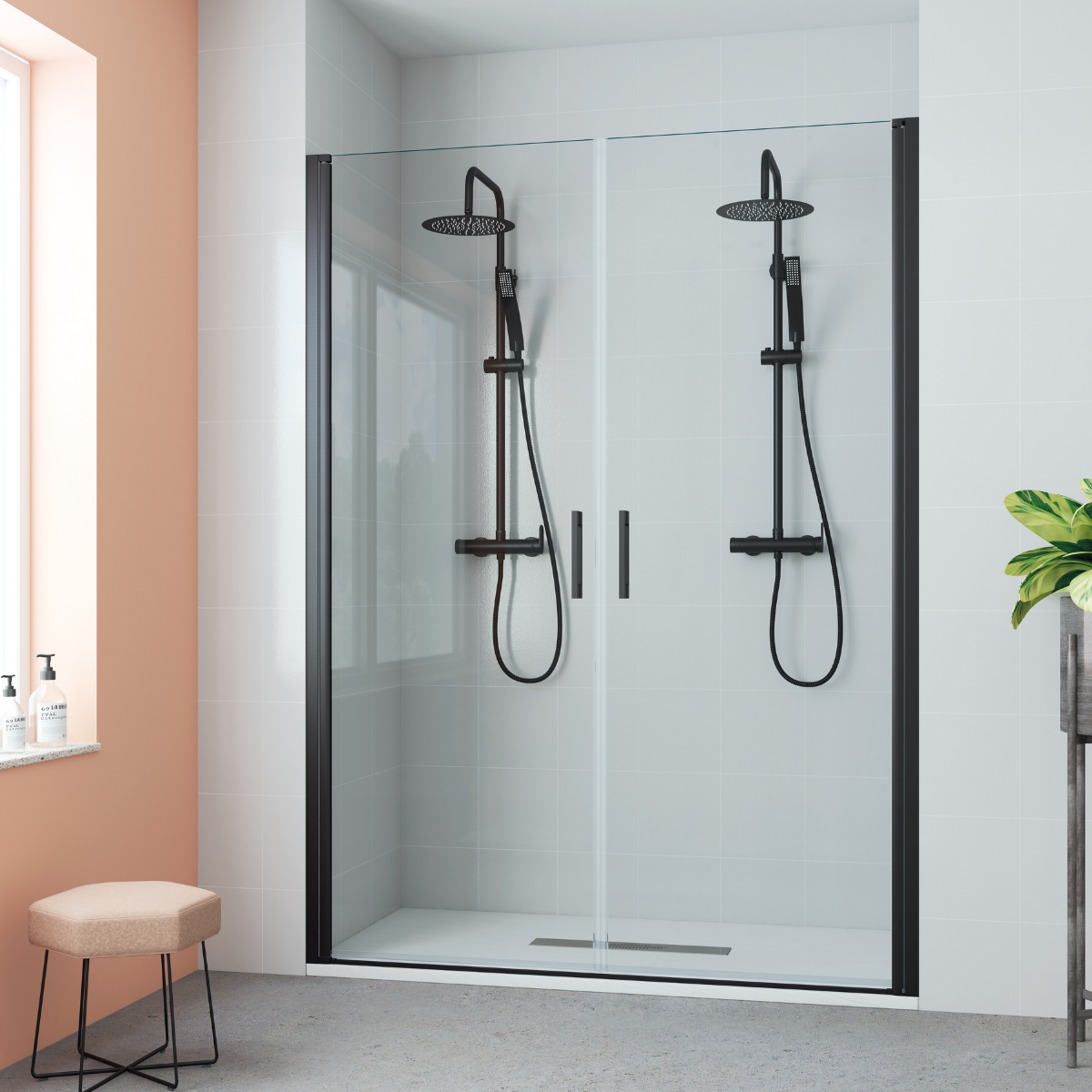 Mampara ducha frontal 2 puertas abatible 80cm transparente negro