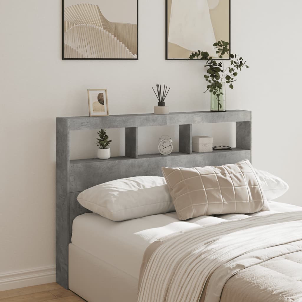 Cabecero de cama con luz LED gris hormigón 140x17x102 cm eso8605