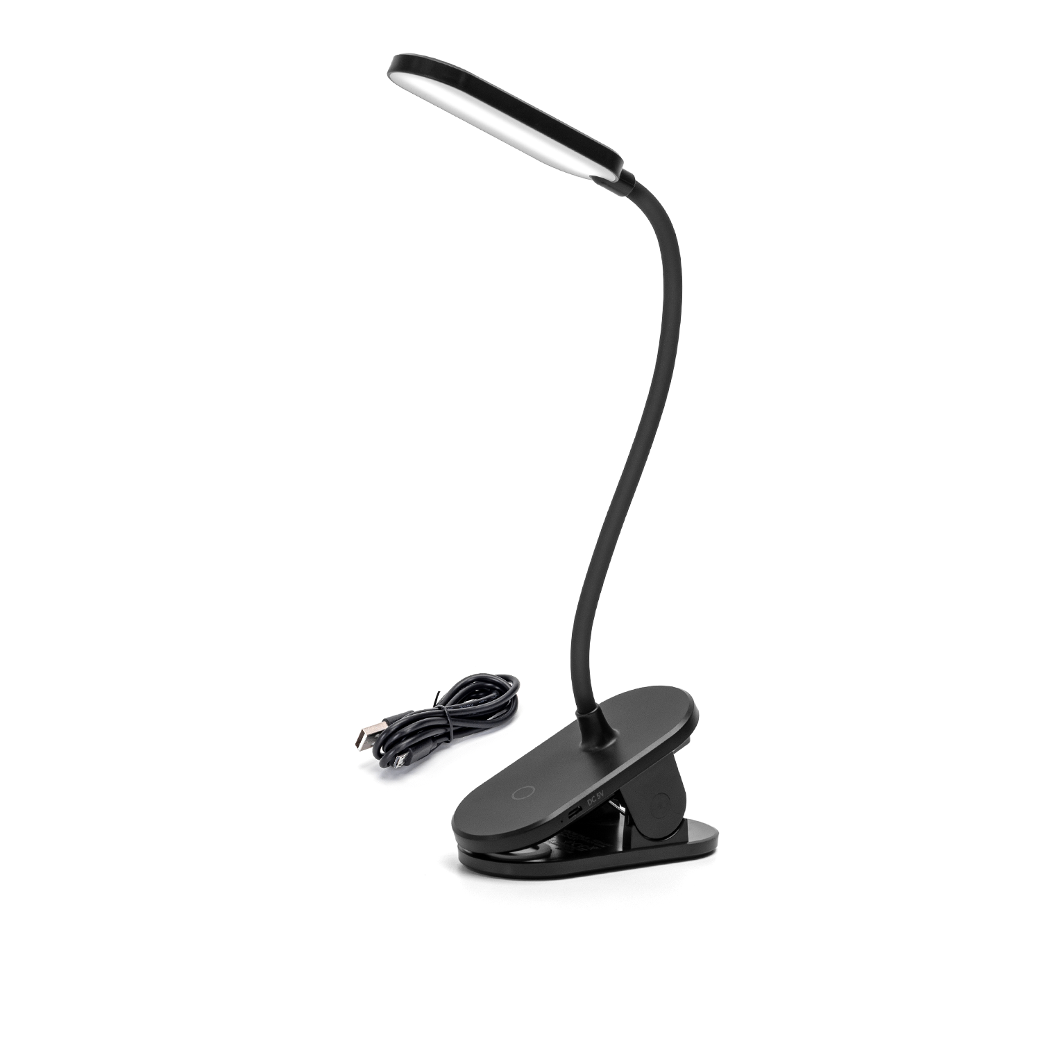 Lámpara LED de lectura con pinza, brazo flexible 360° y 3 modos usb