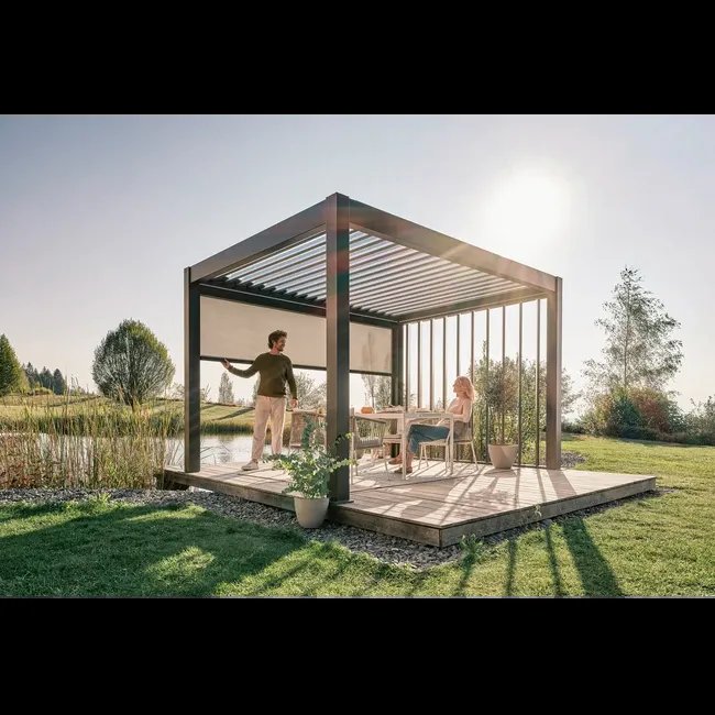 Pergola biohort 4x3.5 bioclimatica metalica color gris cuarzo y gris