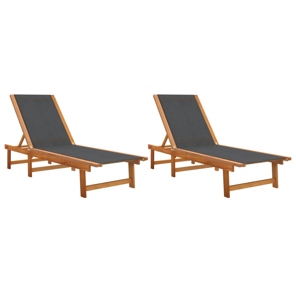 vidaXL tumbonas 2 unidades madera maciza de acacia y textileno negro