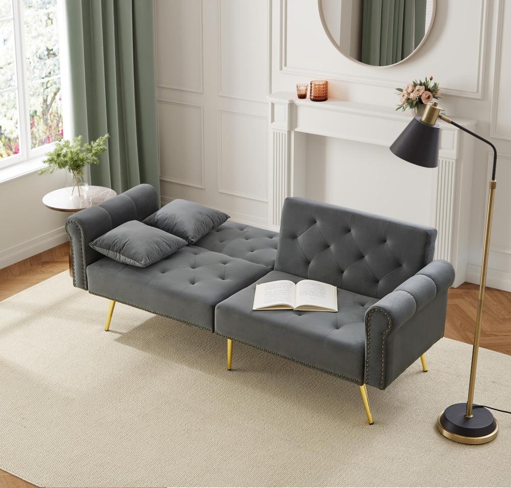 Sofá cama 2 plazas 147x85cm con respaldo ajustable terciopelo – gris