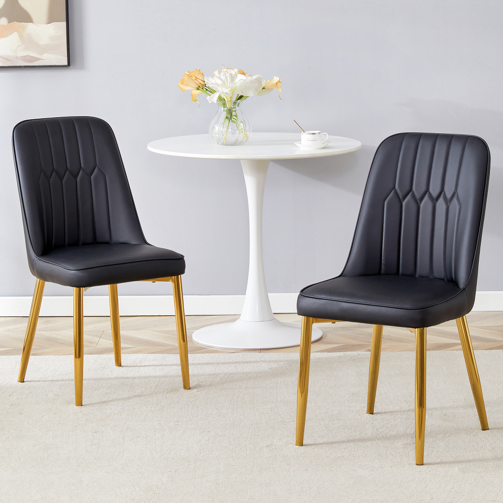 Silla de comedor pu negro dorado con respaldo ergonómico