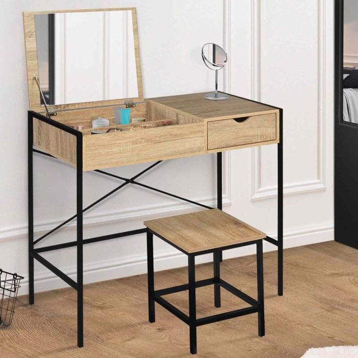 Tocador industrial de madera y metal - 83 cm