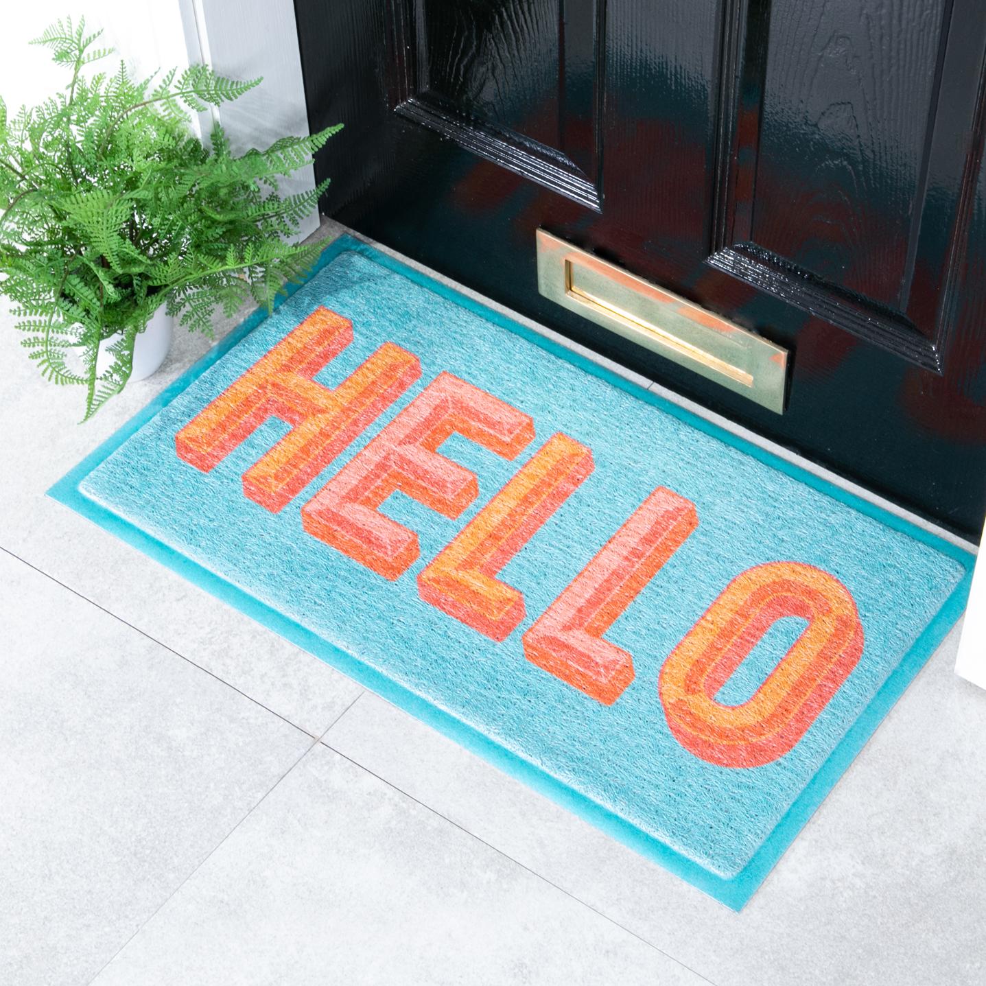Felpudo para exterior azul hello (70 x 40 cm)