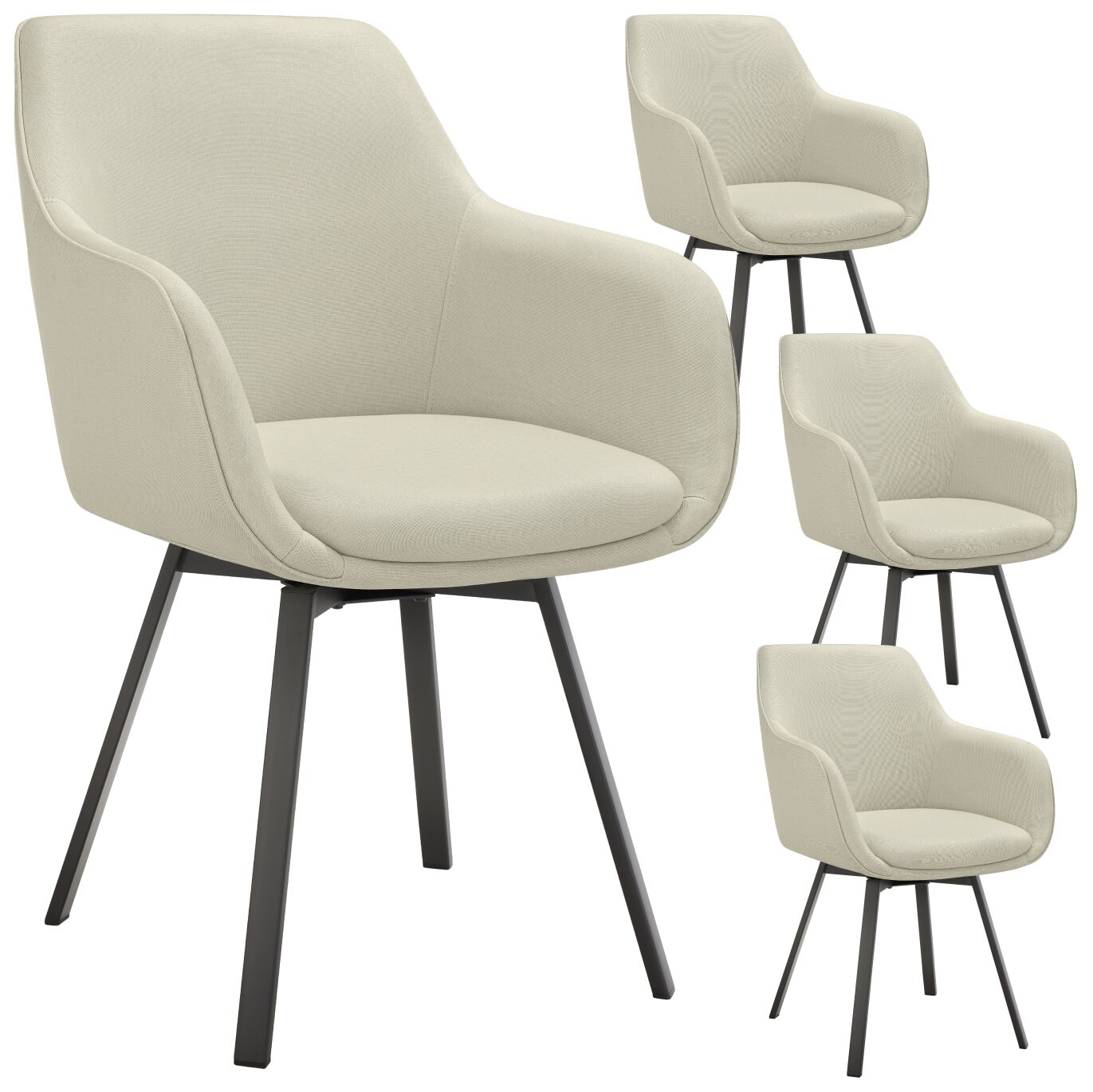Set de 4 sillas giratorias con reposabrazos y tapizada beis grisáceo