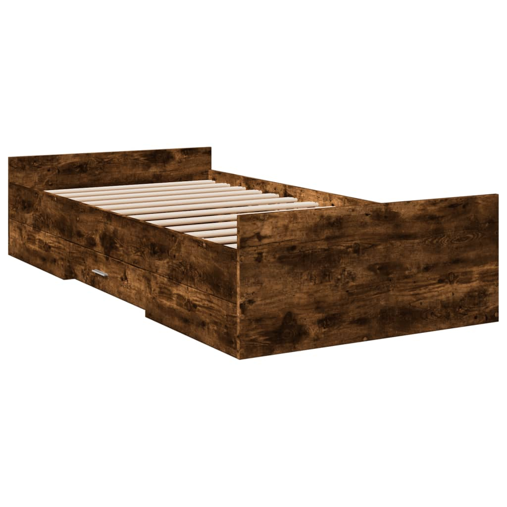 vidaXL cama con cajones madera de ingeniería roble ahumado 90x190 cm