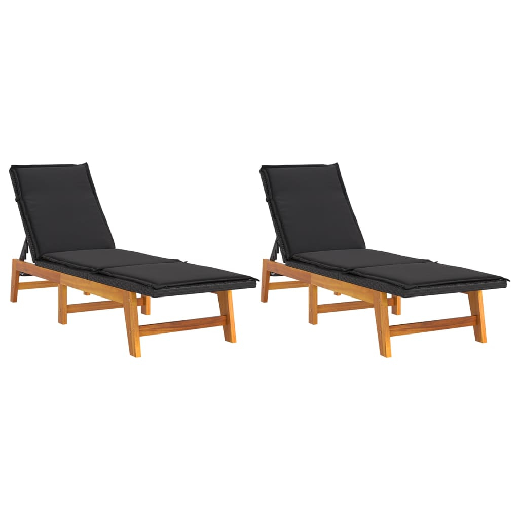 vidaXL tumbonas con cojines 2 uds ratán sintético madera maciza acacia