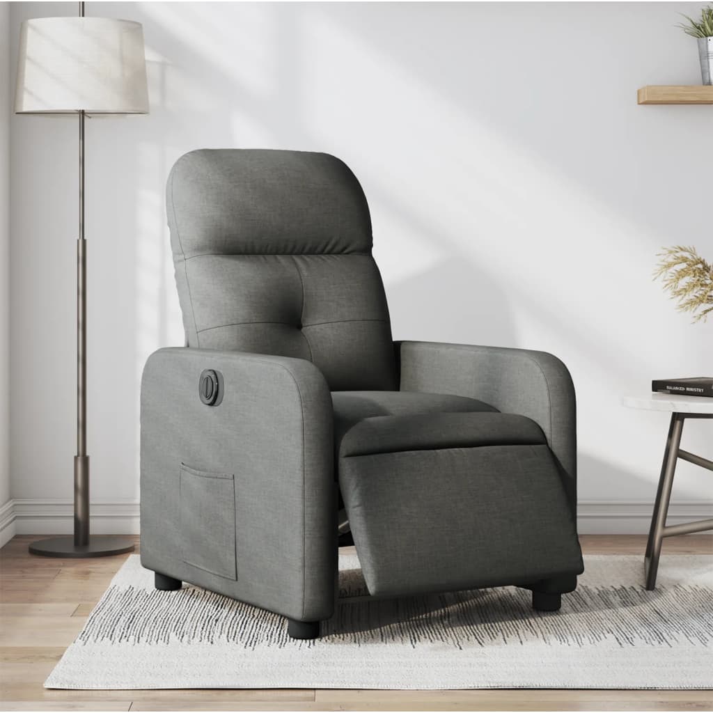 Sillón reclinable eléctrico de tela gris oscuro qweo7572