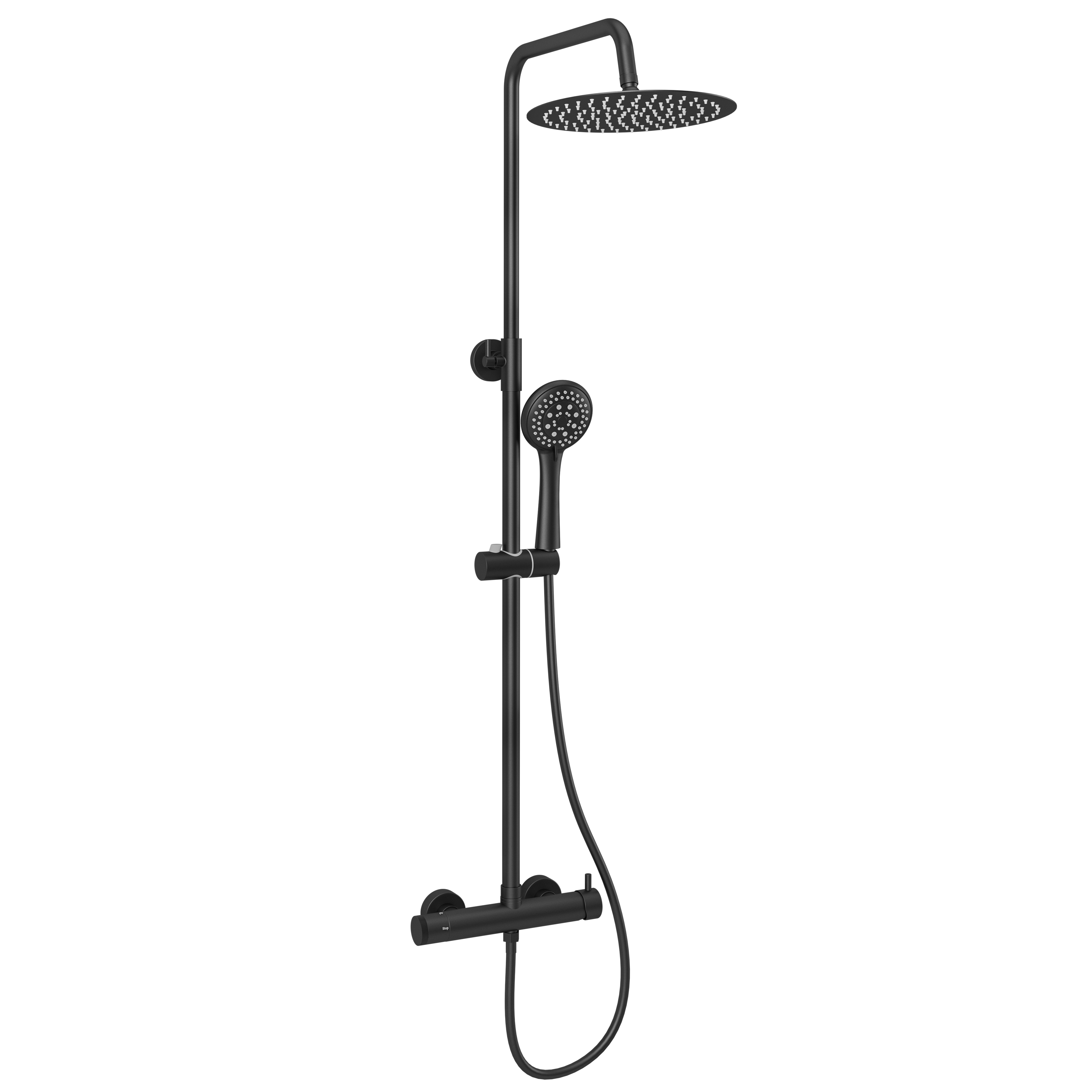 Valaz barra de ducha redonda ajustable hasta 120cm negro mate - 30cm
