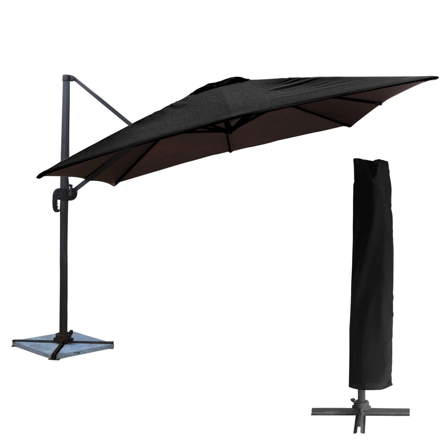 Parasol excéntrico molokai cuadrado 3x3m negro + funda