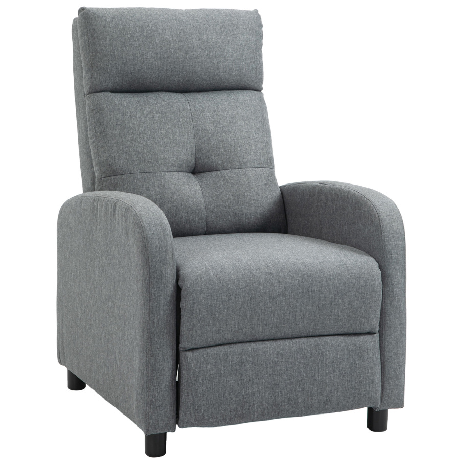 Sillón relax reclinable gris con posición de tumbado y reposapiés