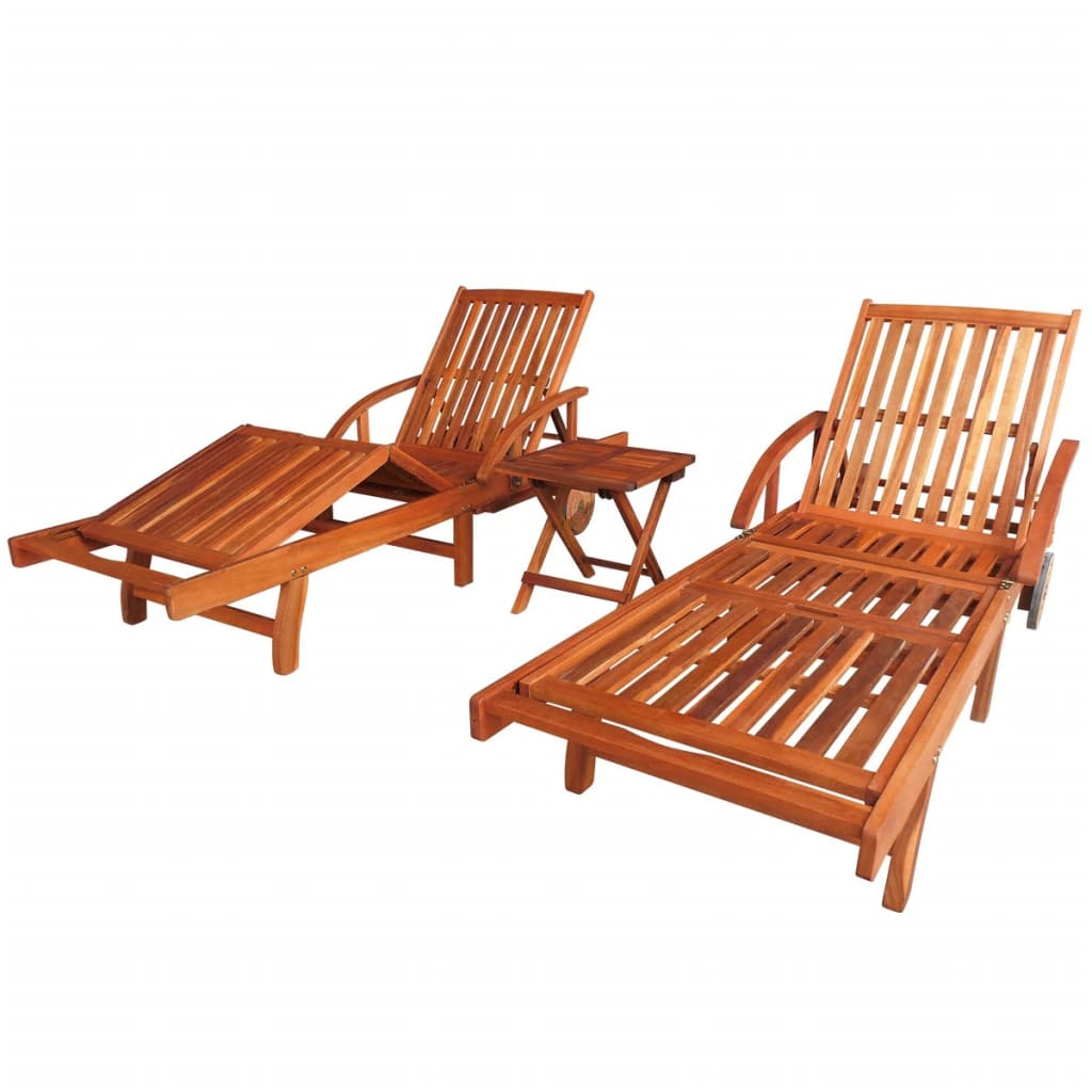 vidaXL tumbonas 2 unidades y mesita madera maciza de acacia