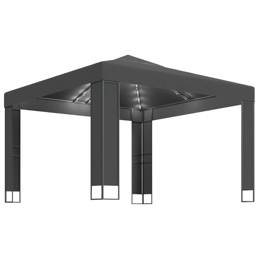 vidaXL cenador con doble techo y tira de luces LED antracita 3x3 m